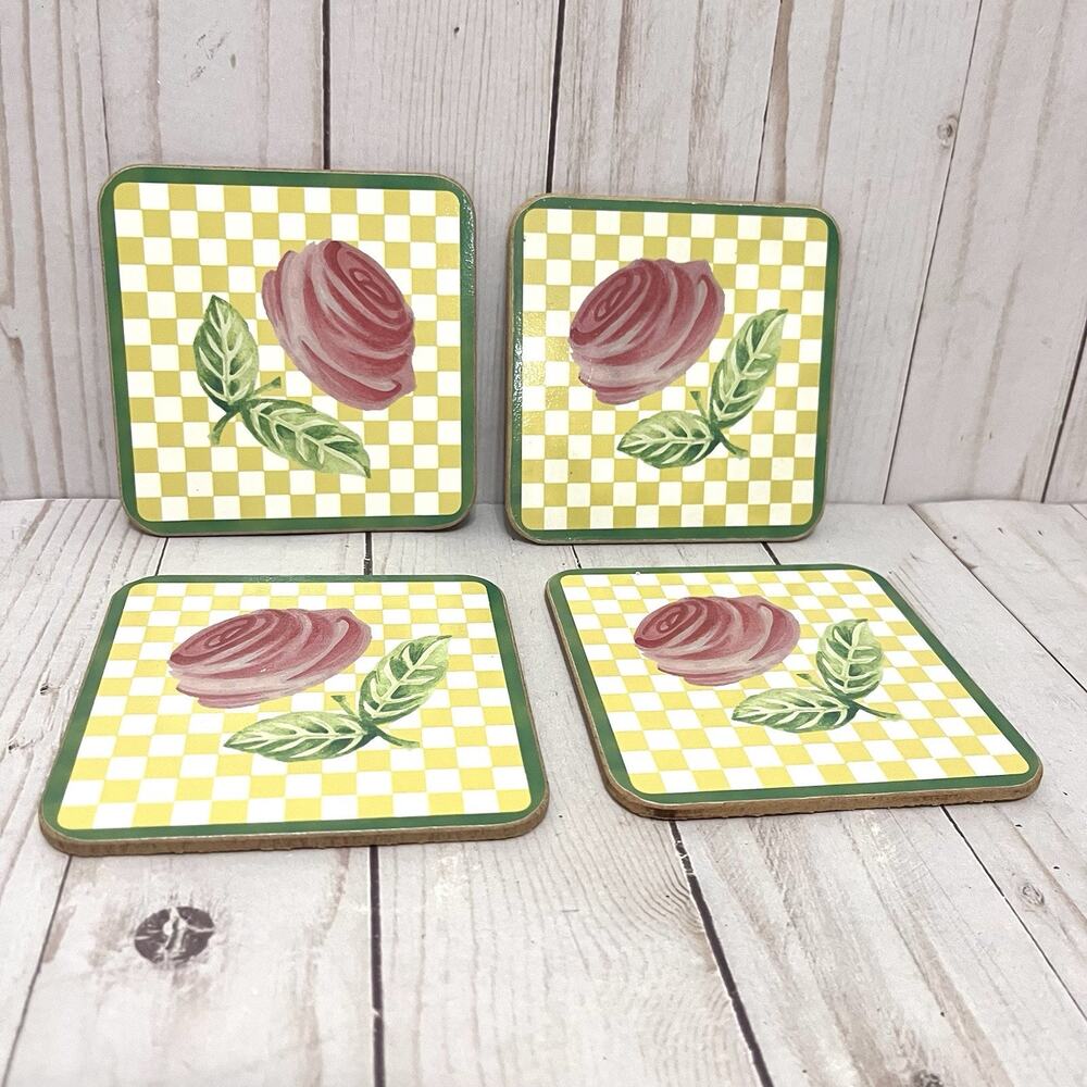 Villeroy & Boch A Rose 4" Coasters Set of 4 Cork Back Square-Discontinued